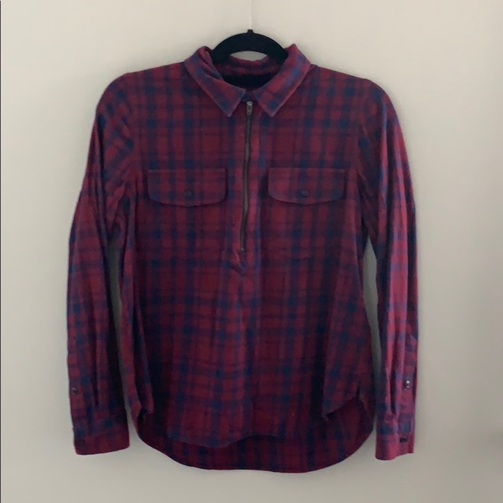 Madewell Half Zip Plaid Top - Picture 2 of 5